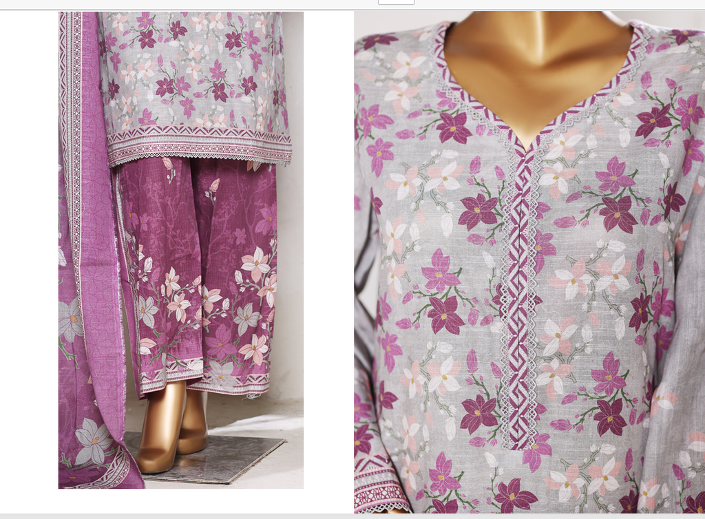 3 Pieces Cotton Printed Unstiched Suit