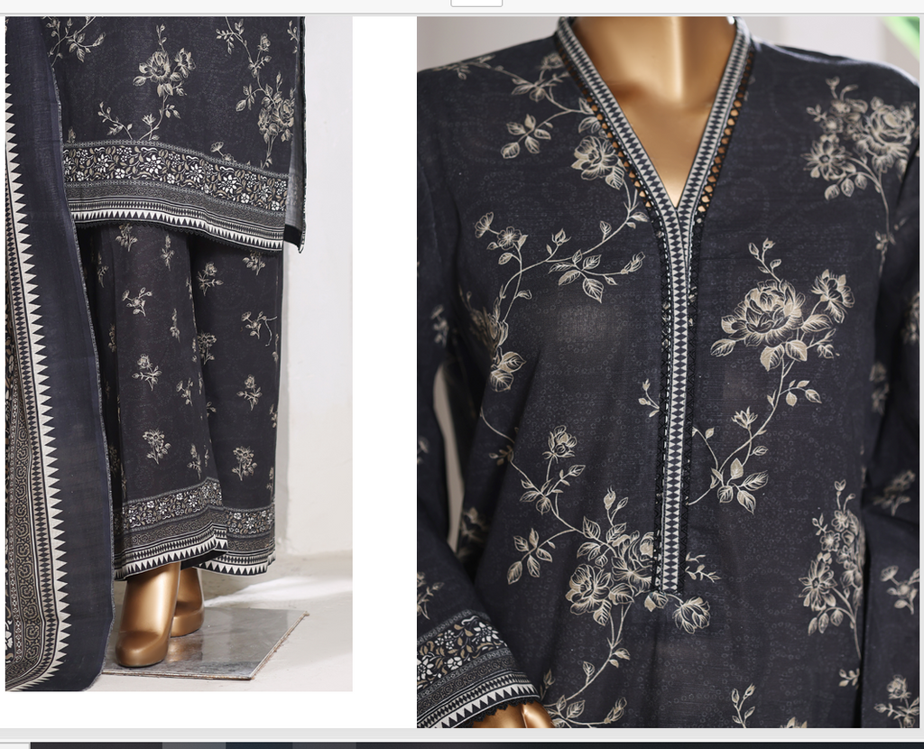 3 Pieces Cotton Printed Unstiched Suit