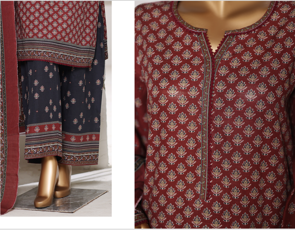 3 Pieces Cotton Printed Unstiched Suit