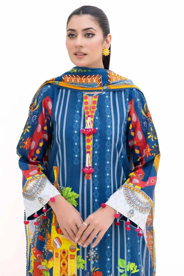 Classic Ocean Blue 3 Piece Unstitched Suit