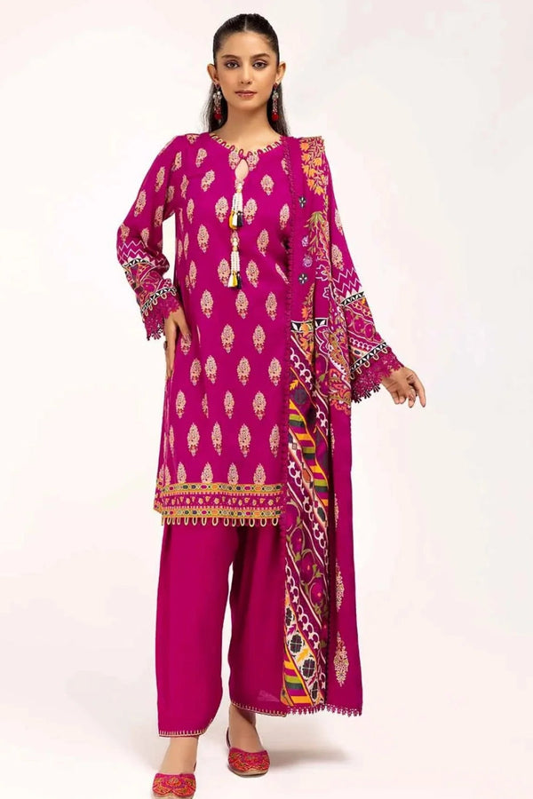 Classic Magenta  3 Piece Unstitched Suit