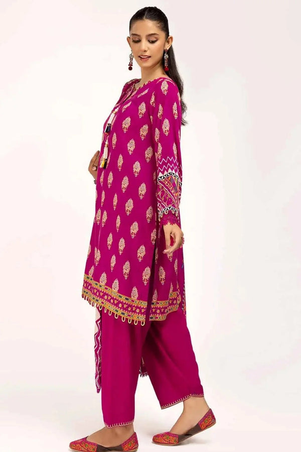 Classic Magenta  3 Piece Unstitched Suit